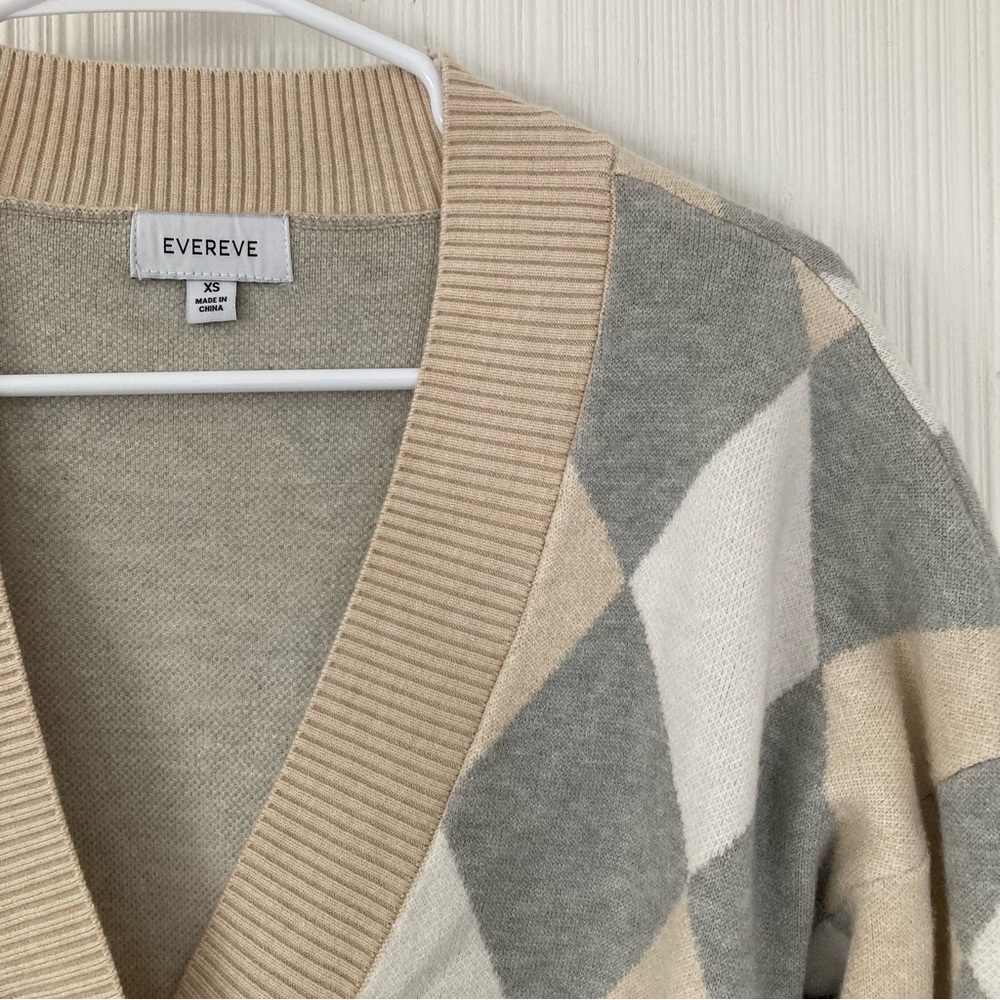Evereve Argyle Cardigan Sweater XS